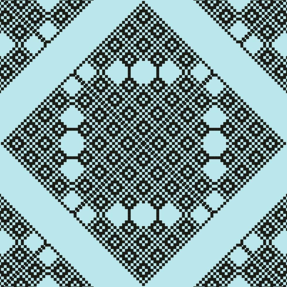 A black and white geometric symmetrical pattern on a blue background vector