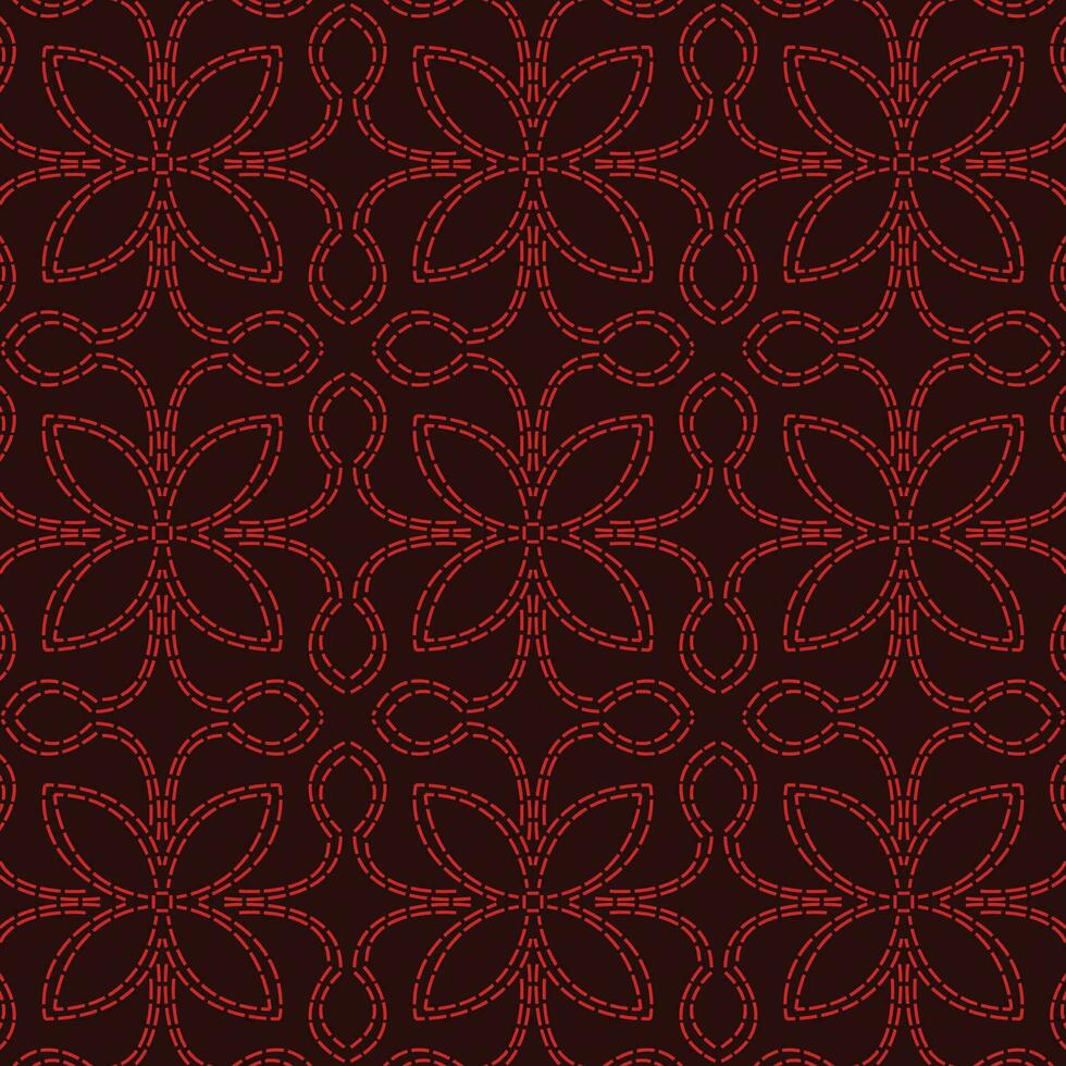 A bold and striking red and black stitched feel like pattern on a dark background, repeated seamless pattern vector