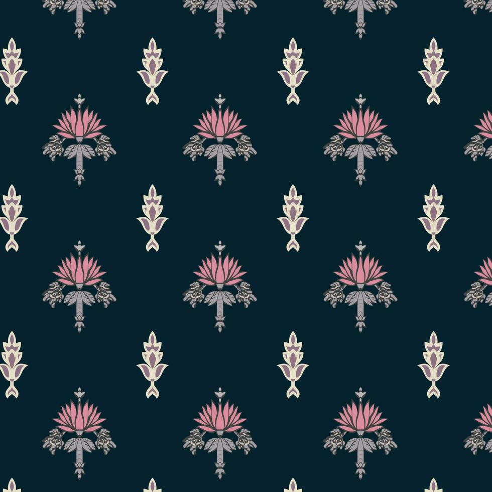 Beautiful seamless flowers on a vibrant blue background, repeated floral pattern vector