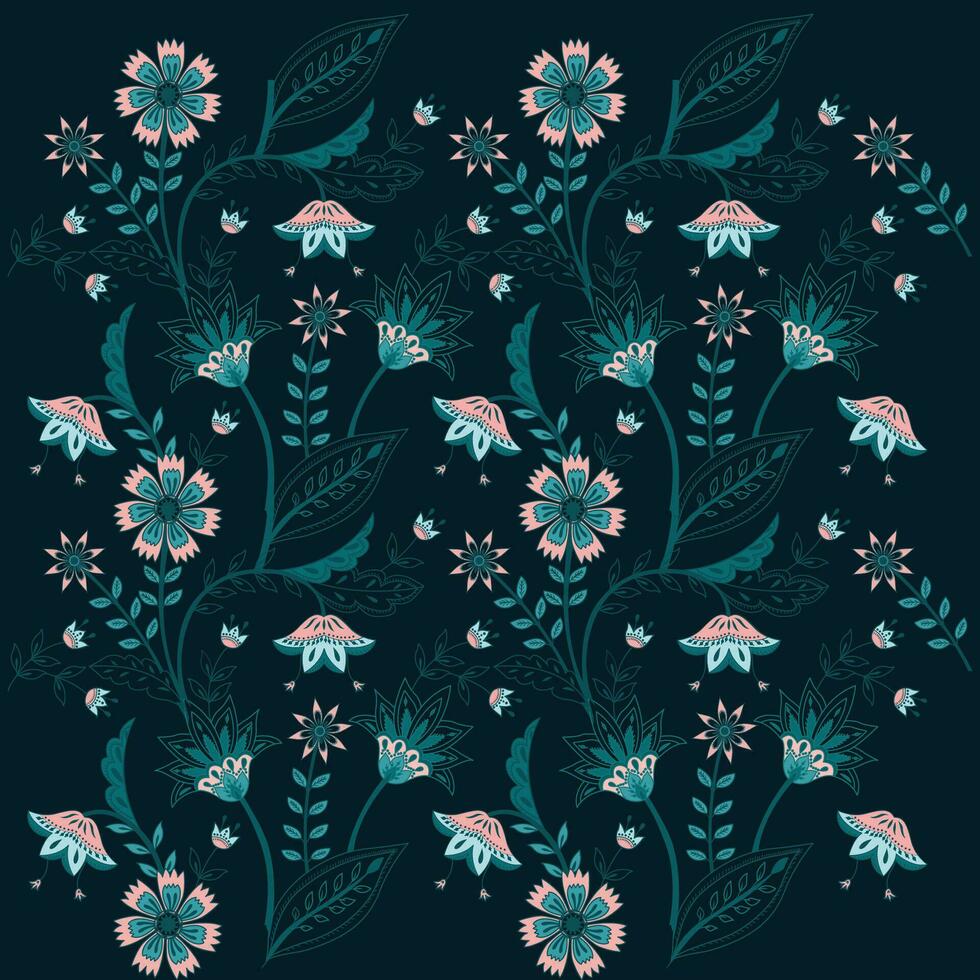 A blue and pink floral design on a dark background vector