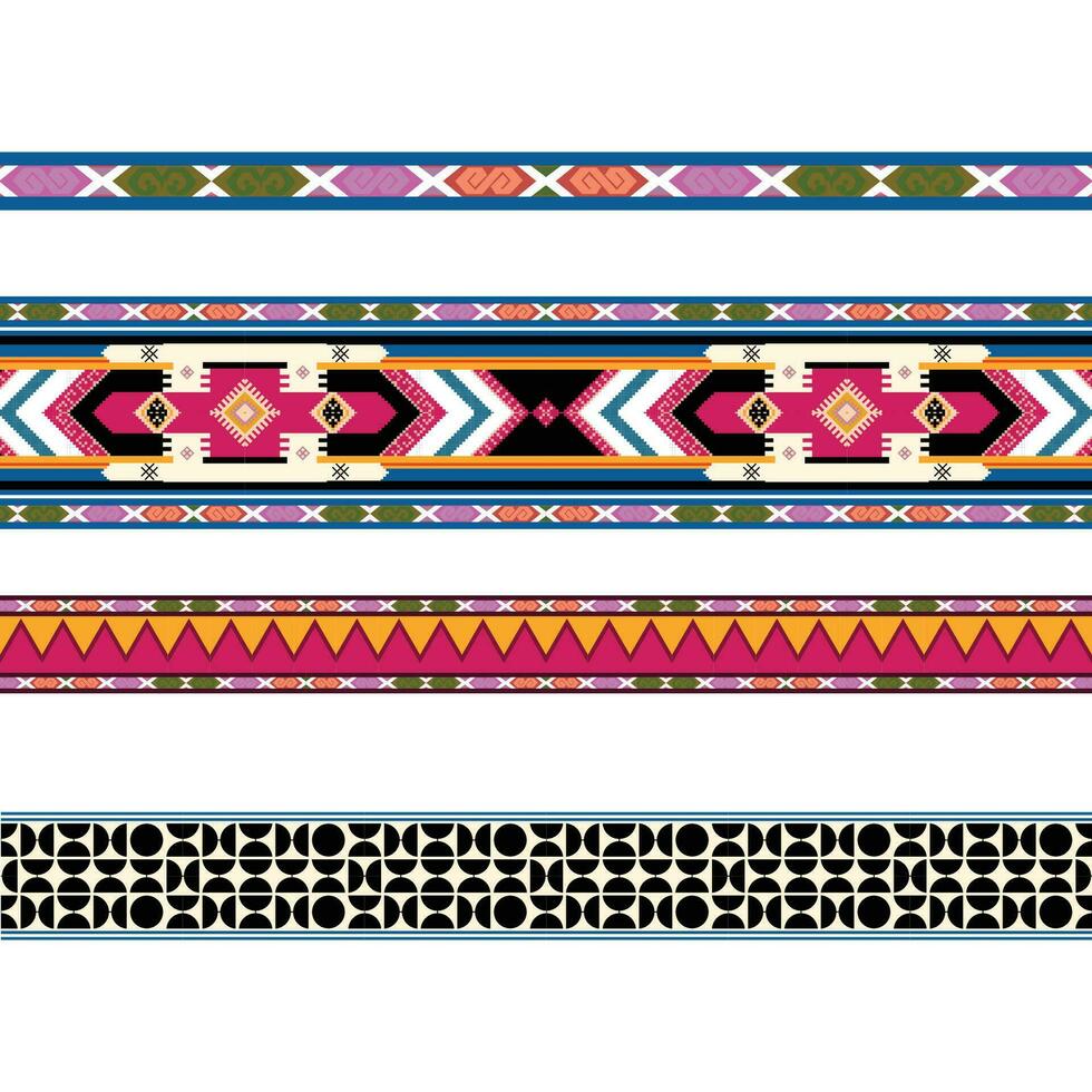 A set of four different geometric border patterns on a white background vector