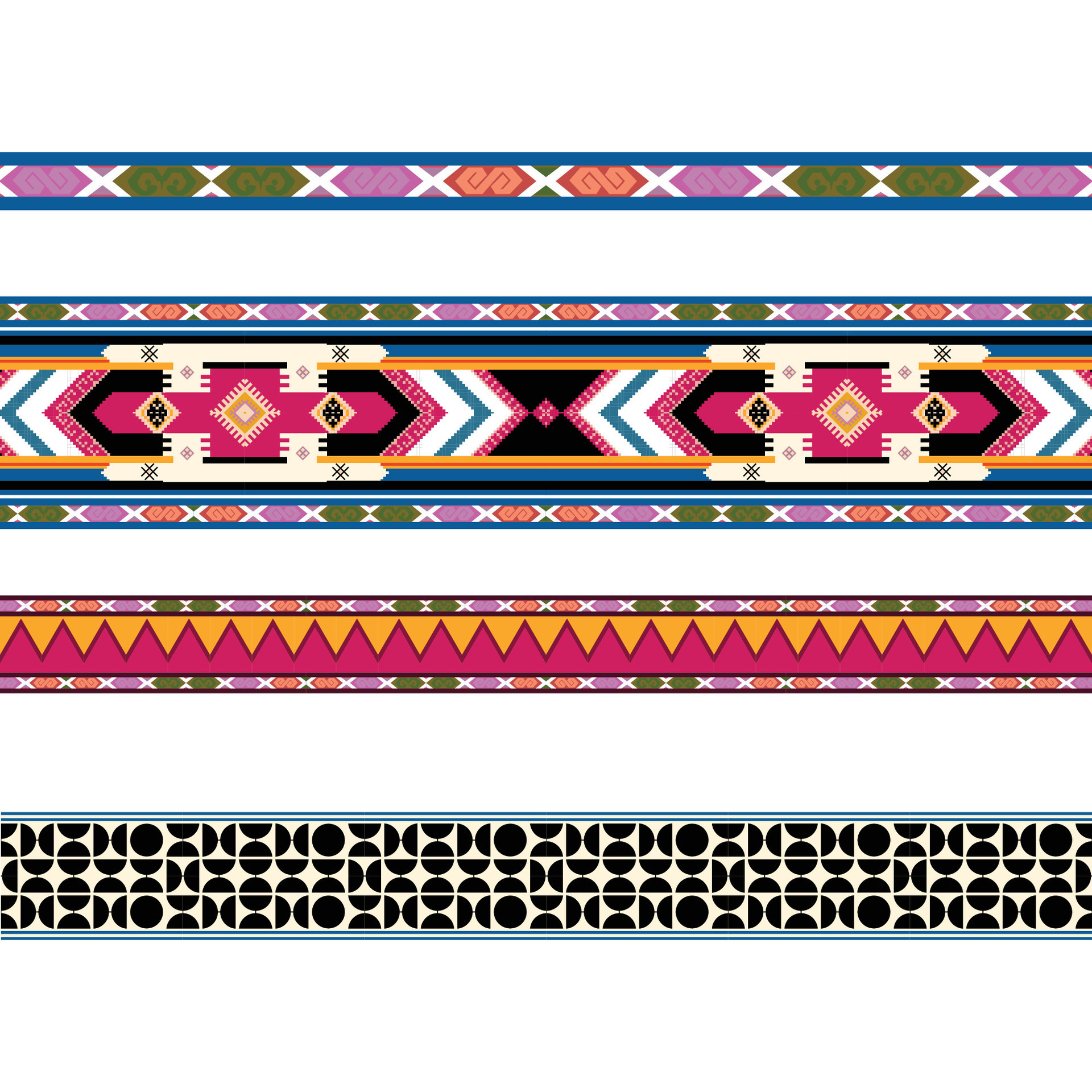 A set of four different geometric border patterns on a white background ...