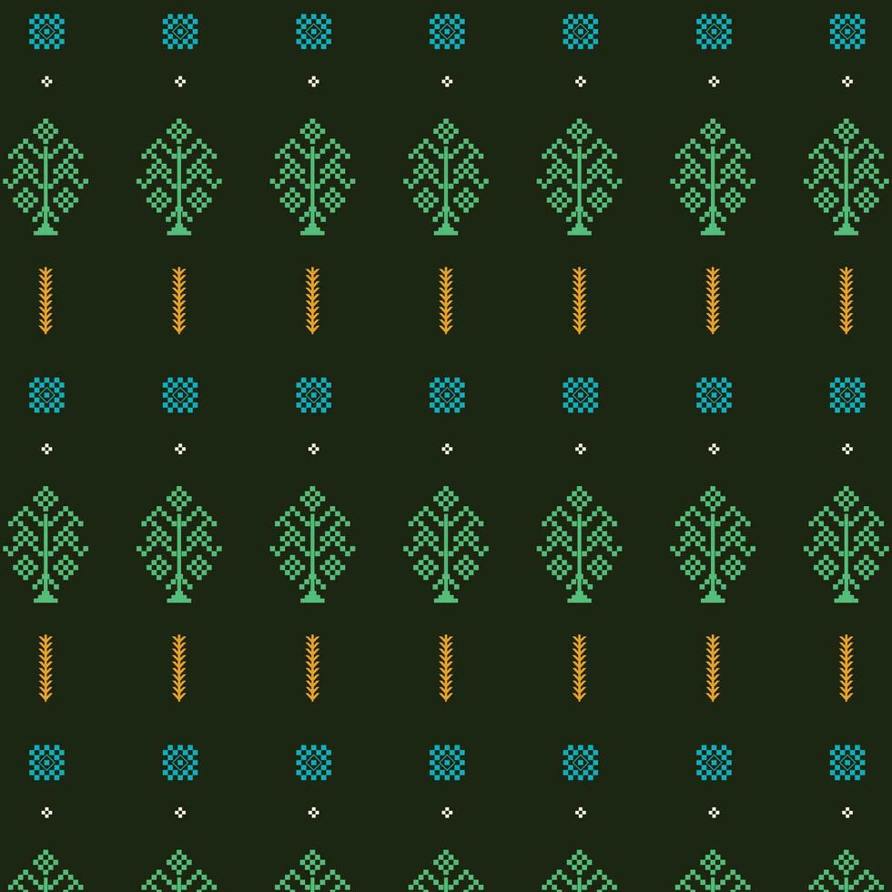 A vibrant pattern with trees in shades of green and blue, repeated seamless vector