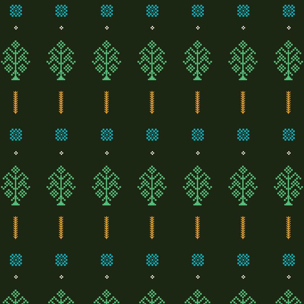 A vibrant pattern with trees in shades of green and blue, repeated seamless vector