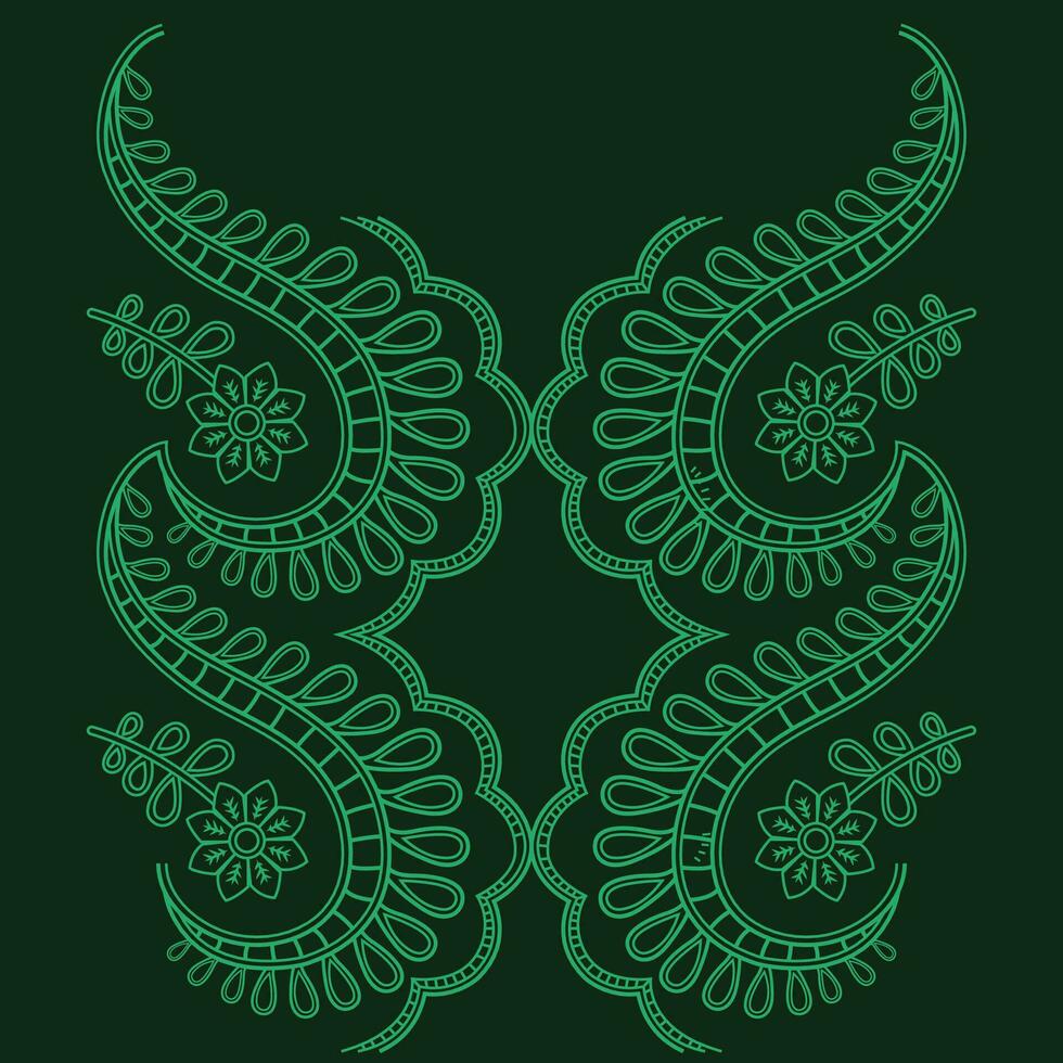 A vibrant green paisley pattern on a sleek black backdrop vector