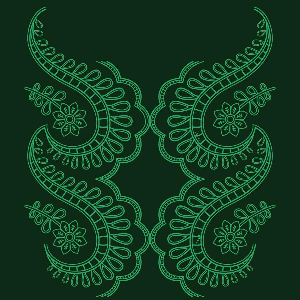 A vibrant green paisley pattern on a sleek black backdrop vector