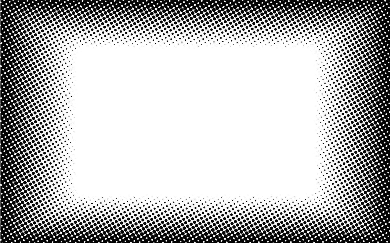 Horizontal square frame gradient halftone dotted background. Dots texture banner template. Texture overlay grunge distress linear. Black and white duotone faded effect layout. Vector illustration
