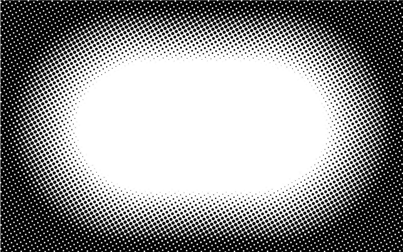 Horizontal capsule frame gradient halftone dotted background. Dots texture banner template. Texture overlay grunge distress linear. Black and white duotone faded effect layout. Vector illustration