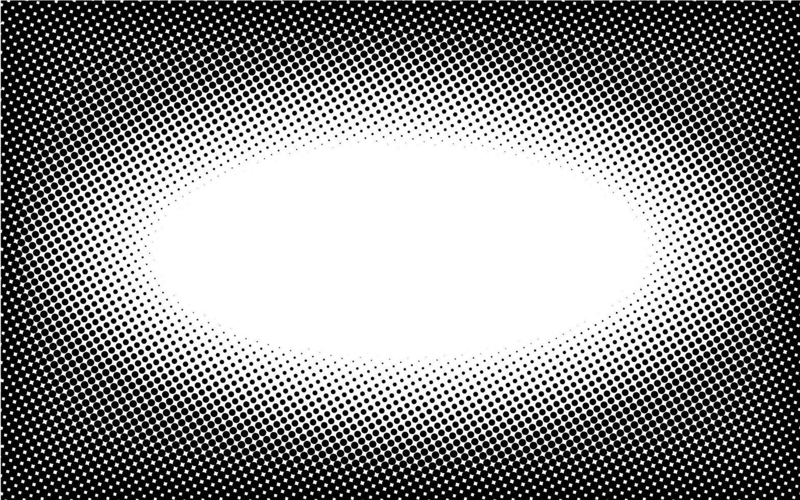 Horizontal oval frame gradient halftone dotted background. Dots texture banner template. Texture overlay grunge distress linear. Black and white duotone faded effect layout. Vector illustration