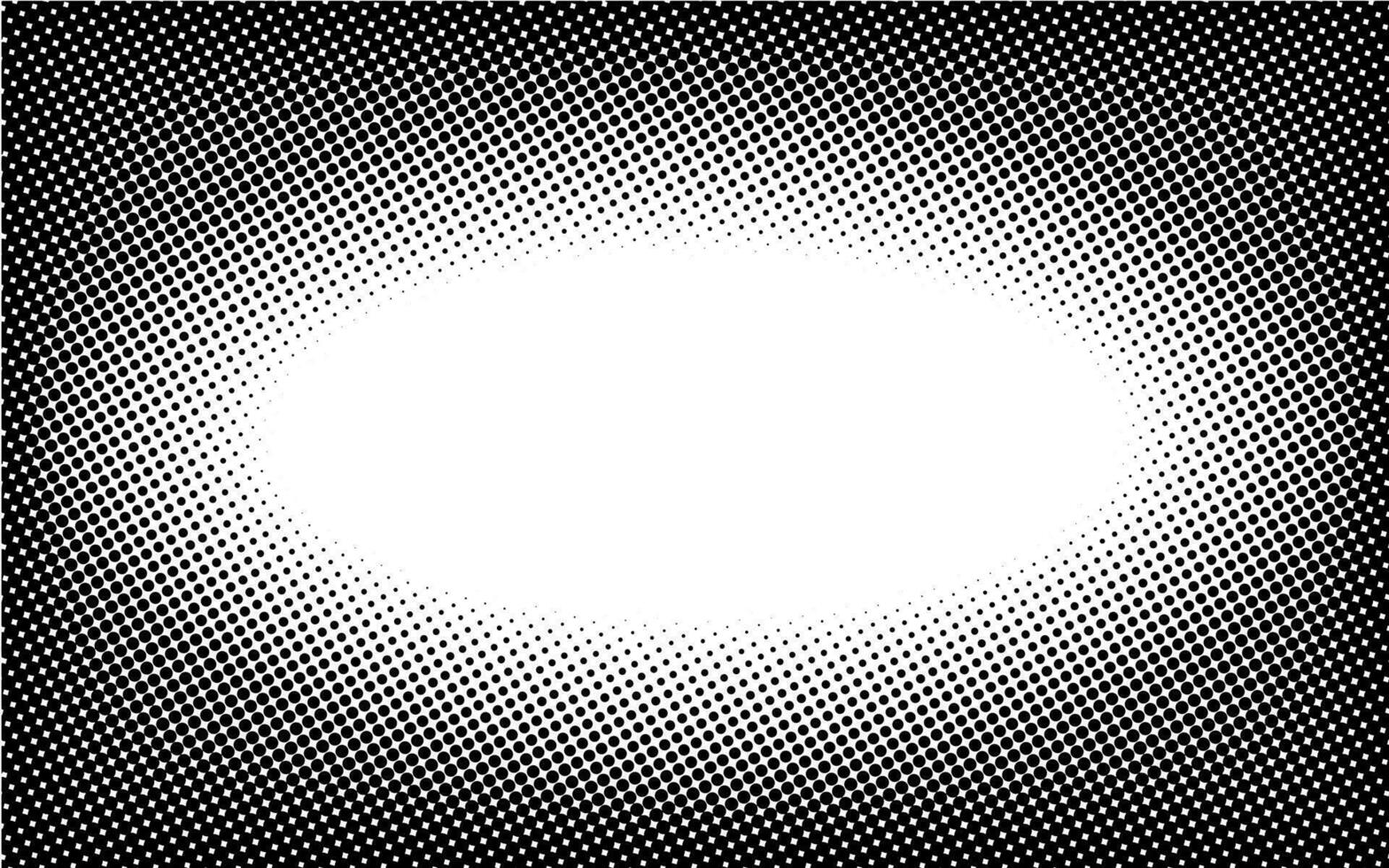 Horizontal oval frame gradient halftone dotted background. Dots texture banner template. Texture overlay grunge distress linear. Black and white duotone faded effect layout. Vector illustration