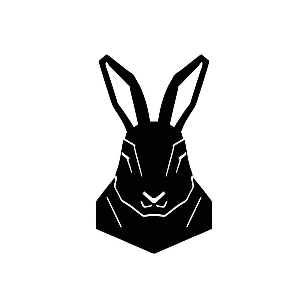 Rabbit head Vector illustration black and white isolated background. Rabbit Vintage Logo, for badge logo, retro logo, cute animal