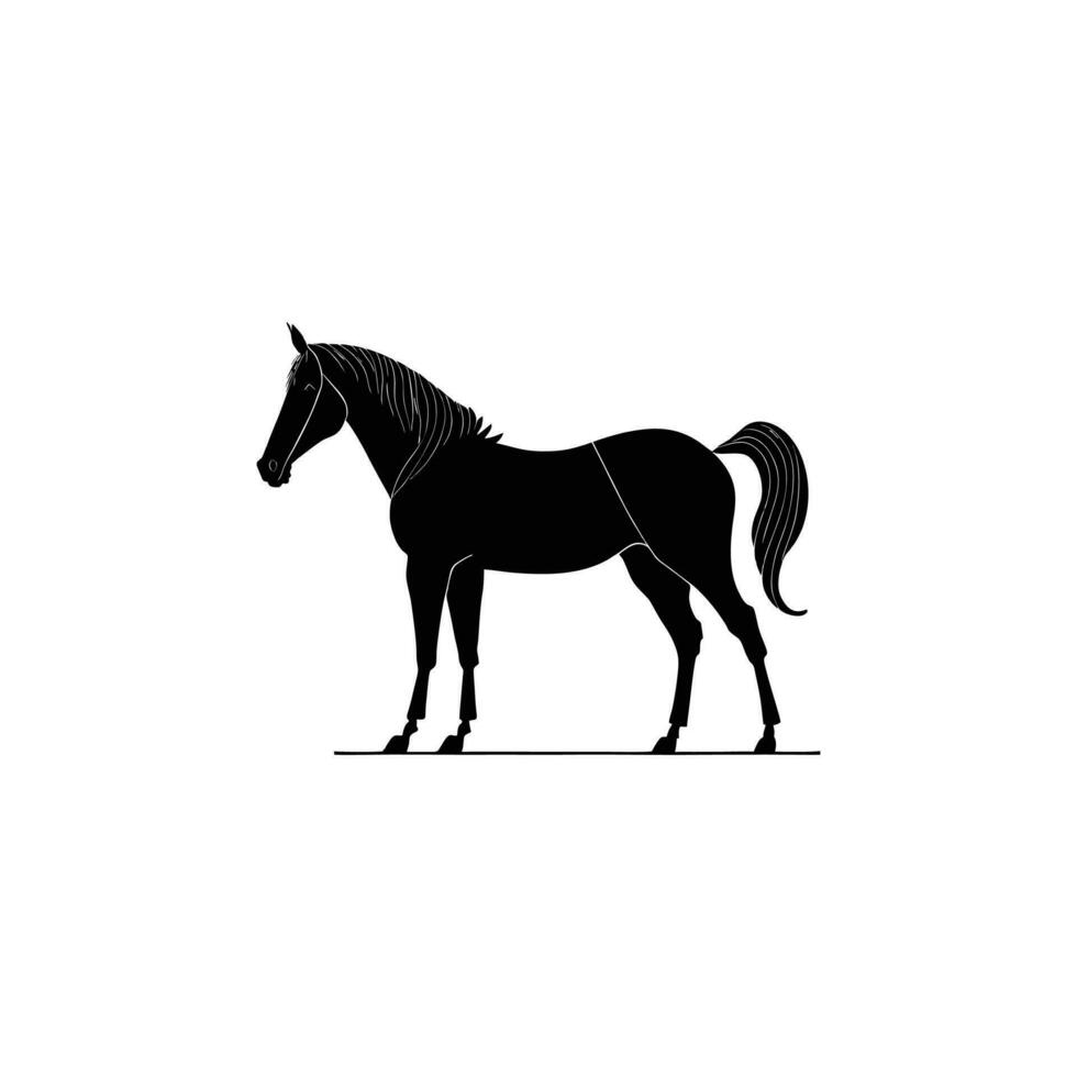 standing mustang, standing horse side view vector silhouette black and white