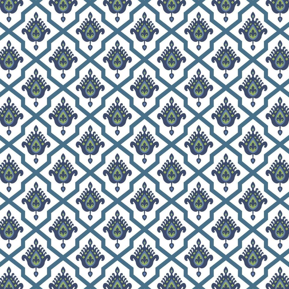 A vibrant blue and white floral geometric pattern vector