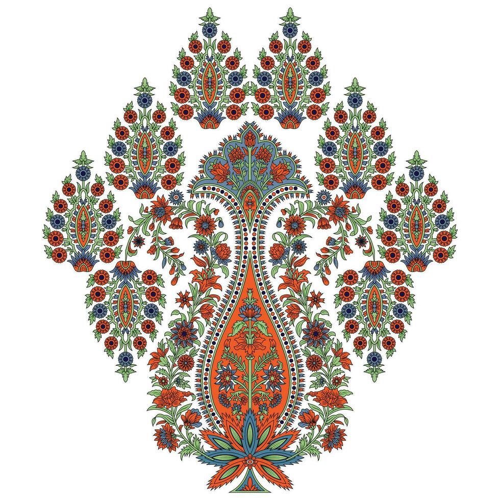 un vibrante pavo real conformado florero resúmenes rodeado por vistoso flores vector