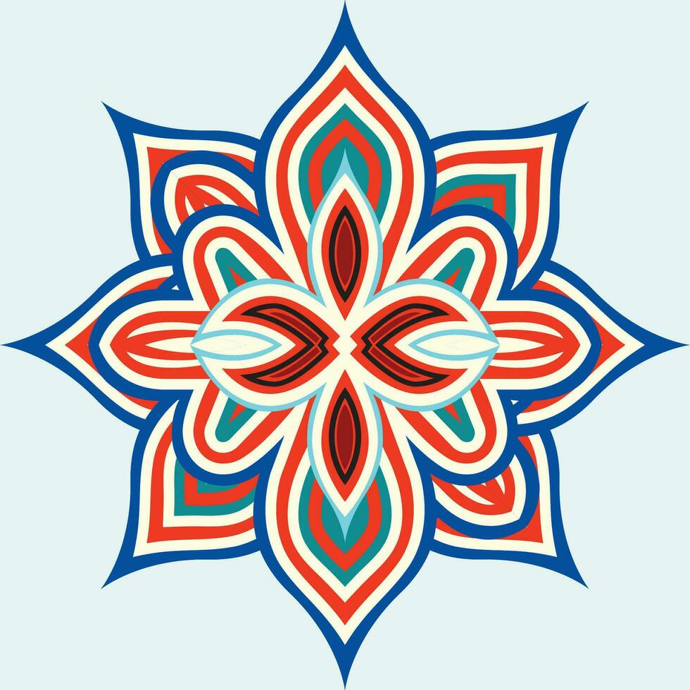 A vibrant blue and red flower motif against a clean white backdrop vector