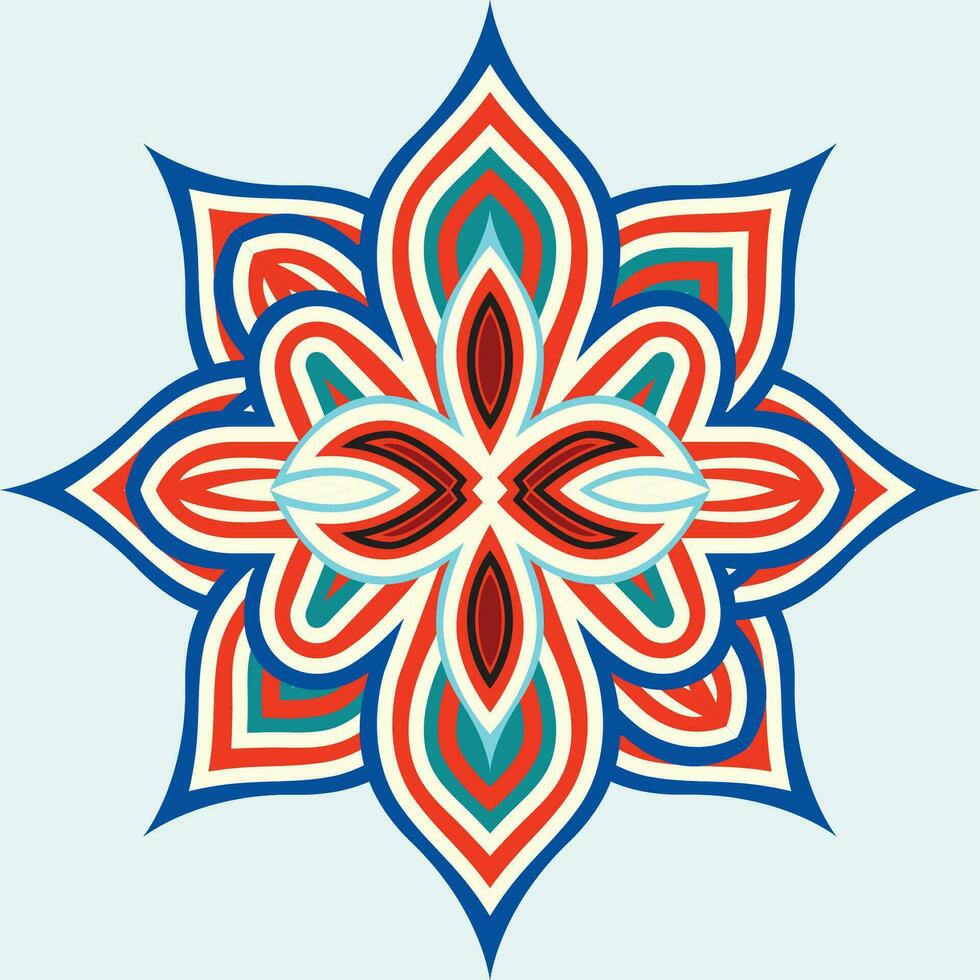 A vibrant blue and red flower motif against a clean white backdrop vector