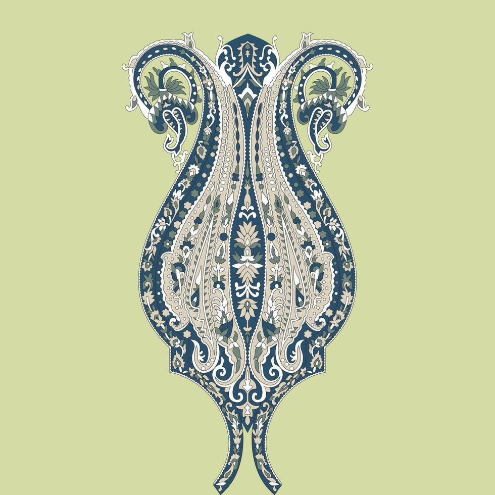 A blue and white paisley pattern on a green background vector