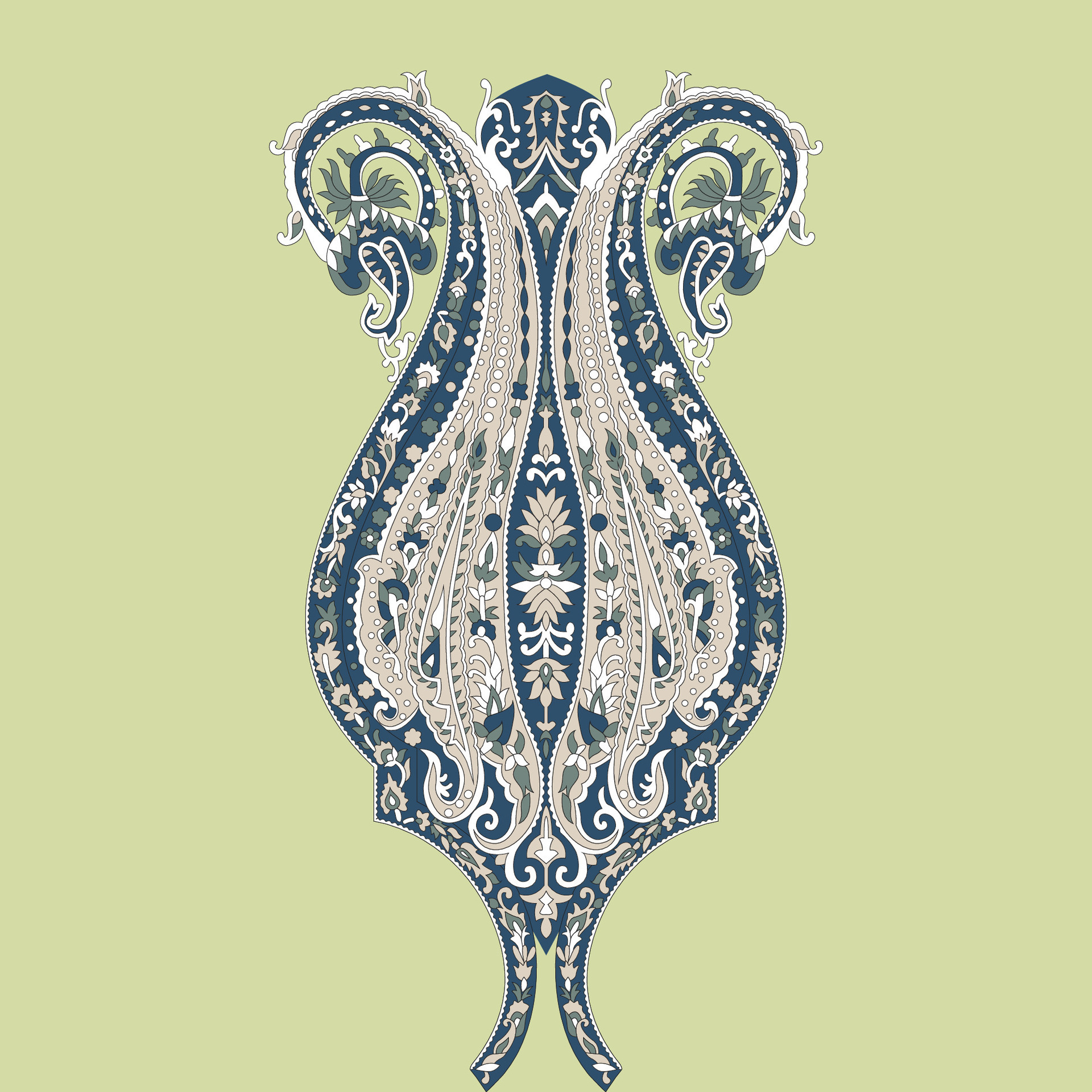 A blue and white paisley pattern on a green background 32503247 Vector