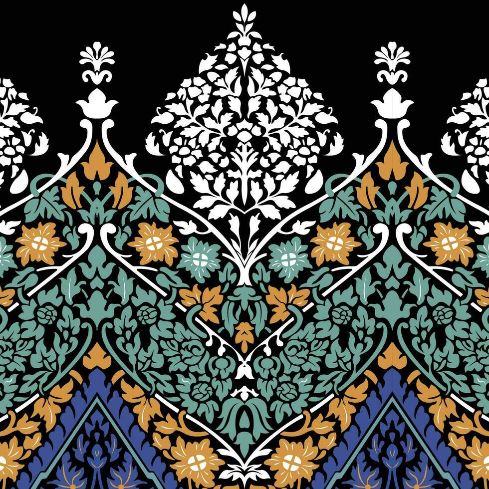 A vibrant floral idian mughal inspired border pattern on a black background vector