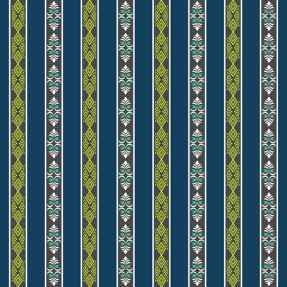 A vibrant blue and green striped pattern borders with intricate white and green designs vector