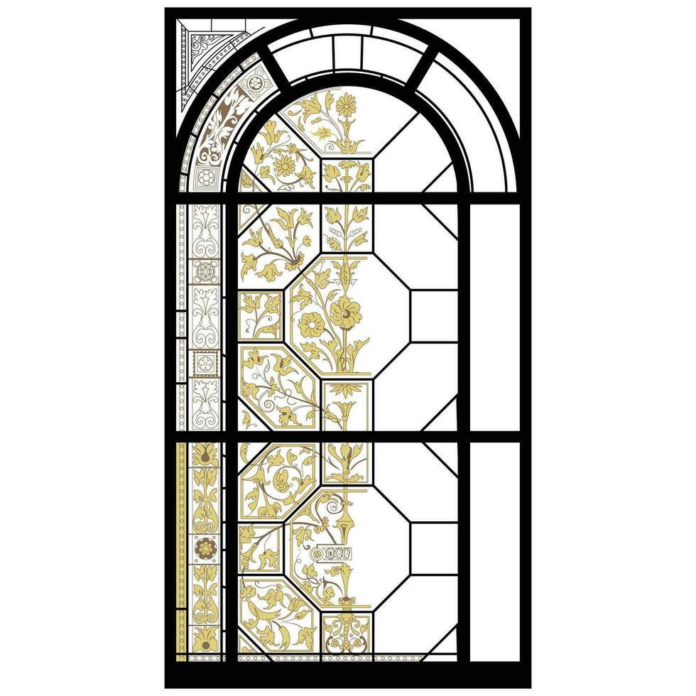 A stained glass window with a floral design vector