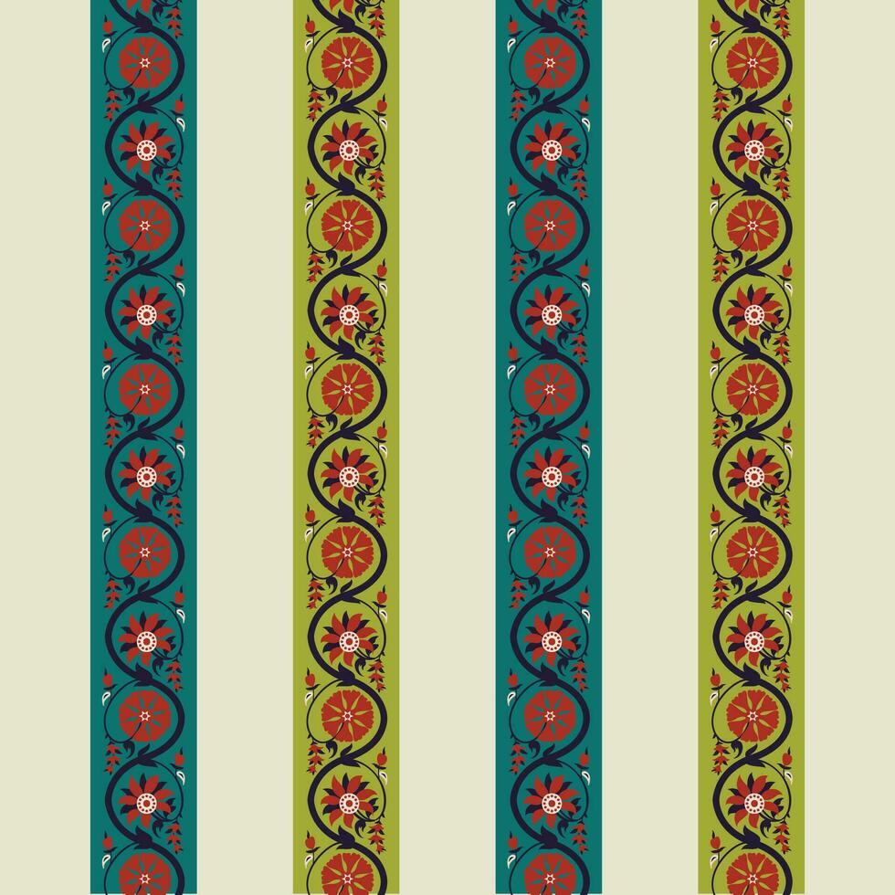 A colorful striped borders with floral and vine patterns vector