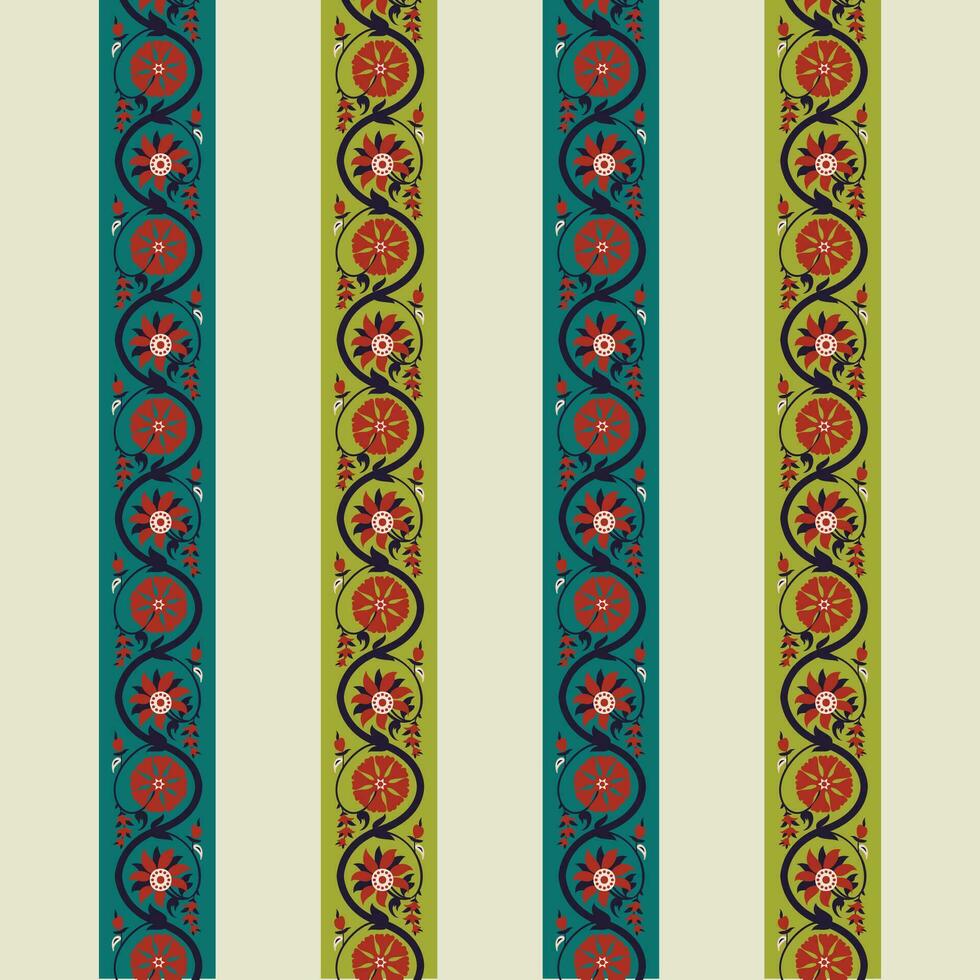 A colorful striped borders with floral and vine patterns vector