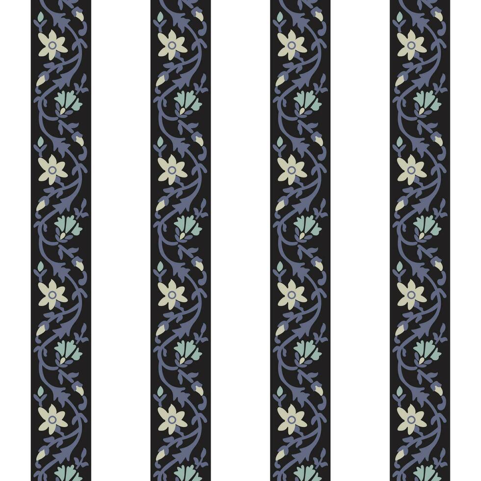 A black and white striped seamless border pattern with flowers on it vector