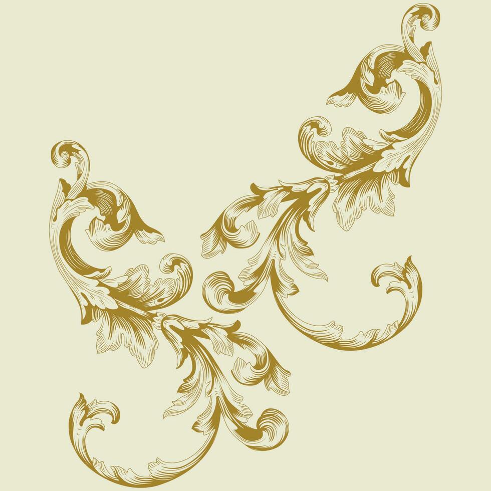 A intricate golden floral swirl design on a pristine white background vector