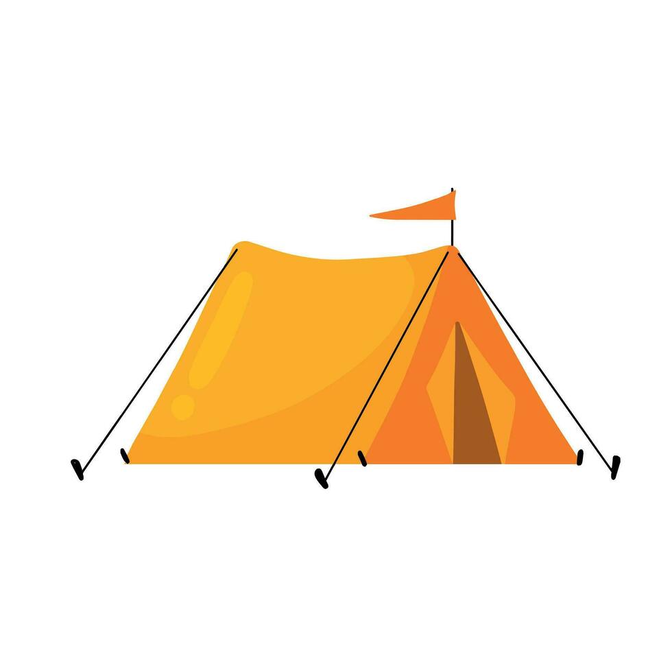 Tourist tent. House and triangular shelter in camp. Concept of summer adventure, tourism, recreation and vacations in nature. Flat cartoon illustration isolated on white background vector