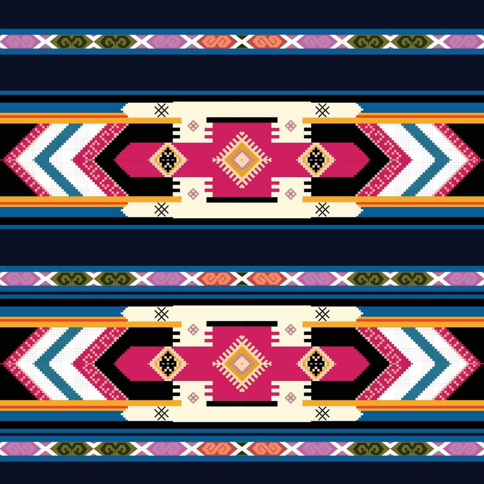 A vibrant and intricate seamless repeated pattern border displayed against a vibrant blue background vector