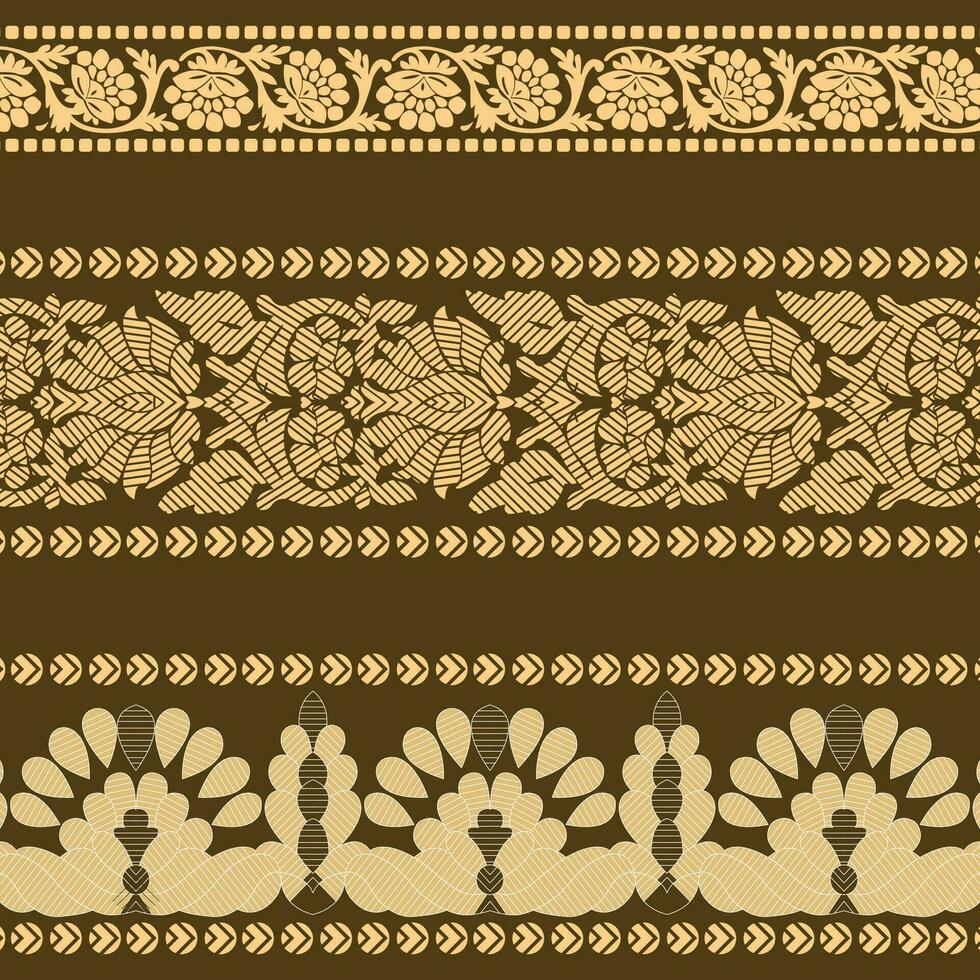Decorative gold colored borders with floral and leaf motifs vector