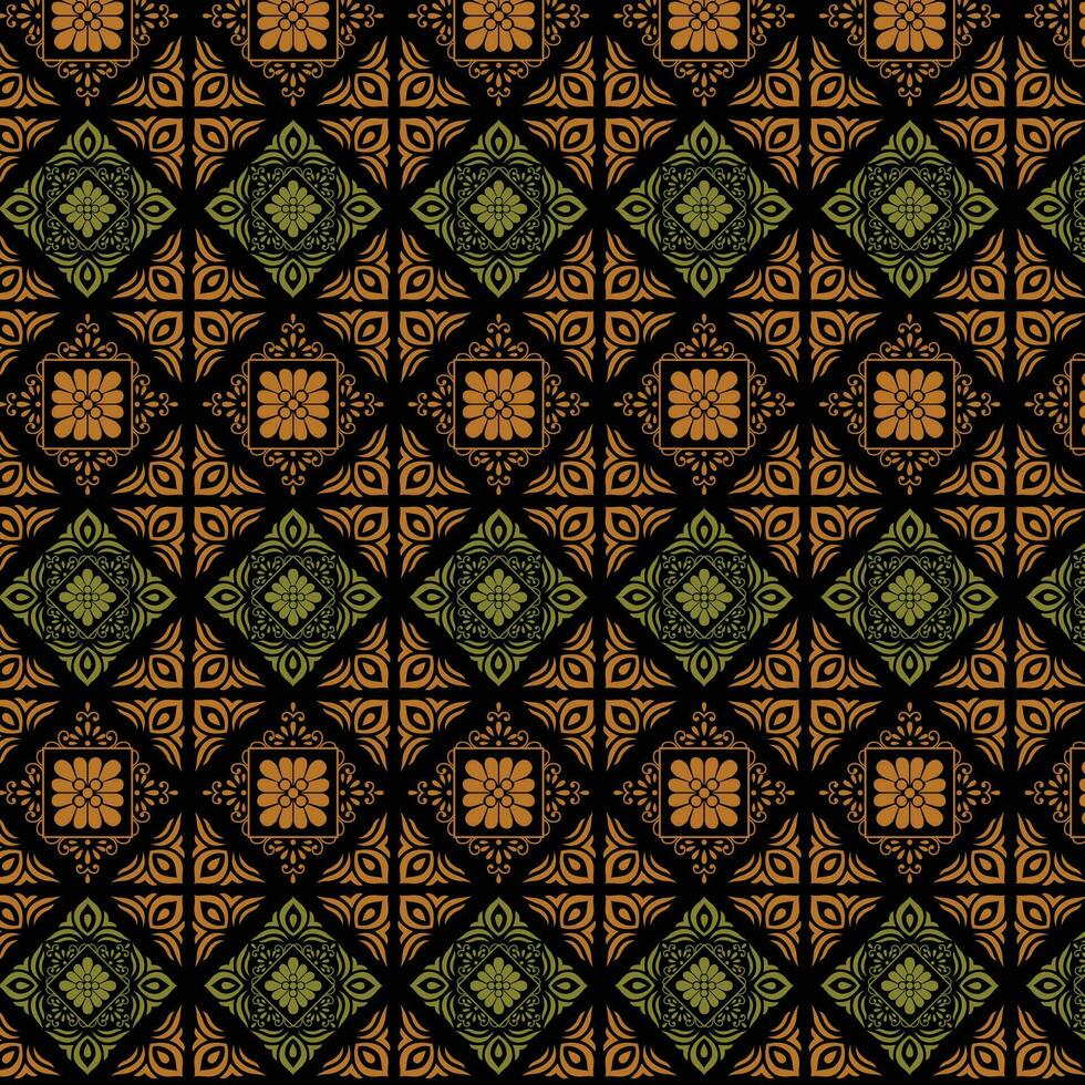 A vibrant and intricate pattern in shades of brown and green on a sleek black background vector