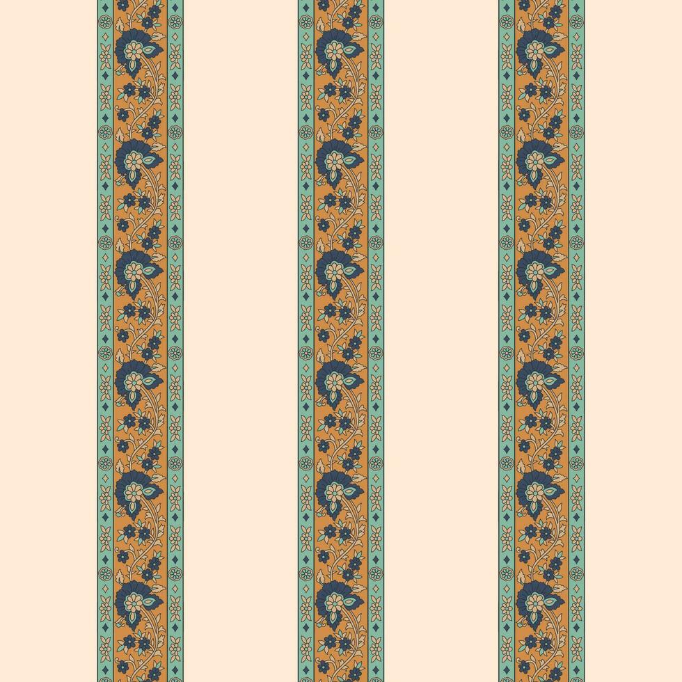 A colorful striped floral borders with blue and orange patterns vector
