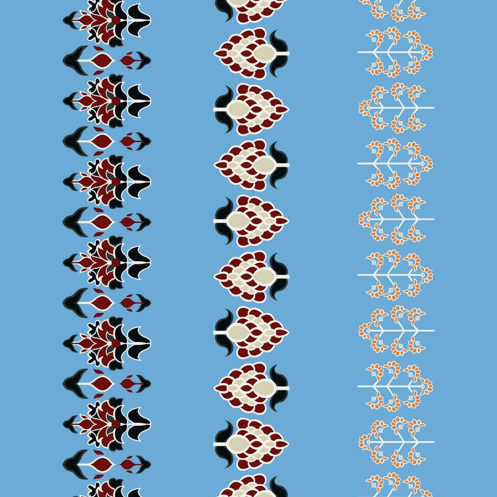 A vibrant blue background with intricate red and white patterns vector