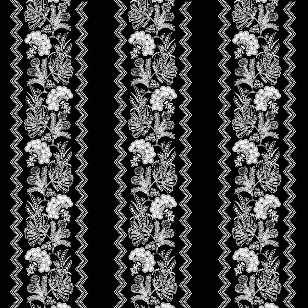 A black and white striped borders with flowers vector