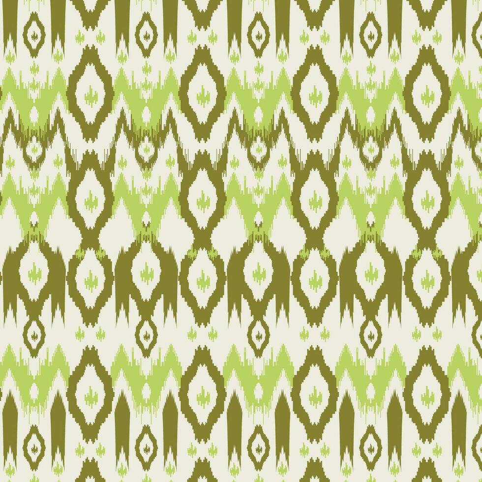 A vibrant and intricate green and white ikat abstract pattern vector