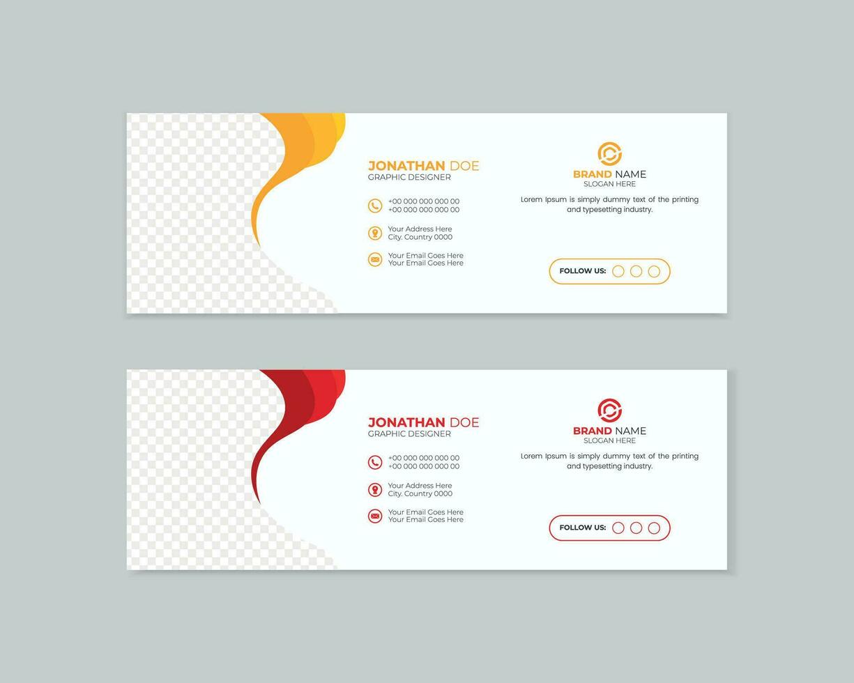 Corporate Email signature template or email footer and personal social media cover templates with an author photo place creative modern layout with different color vector