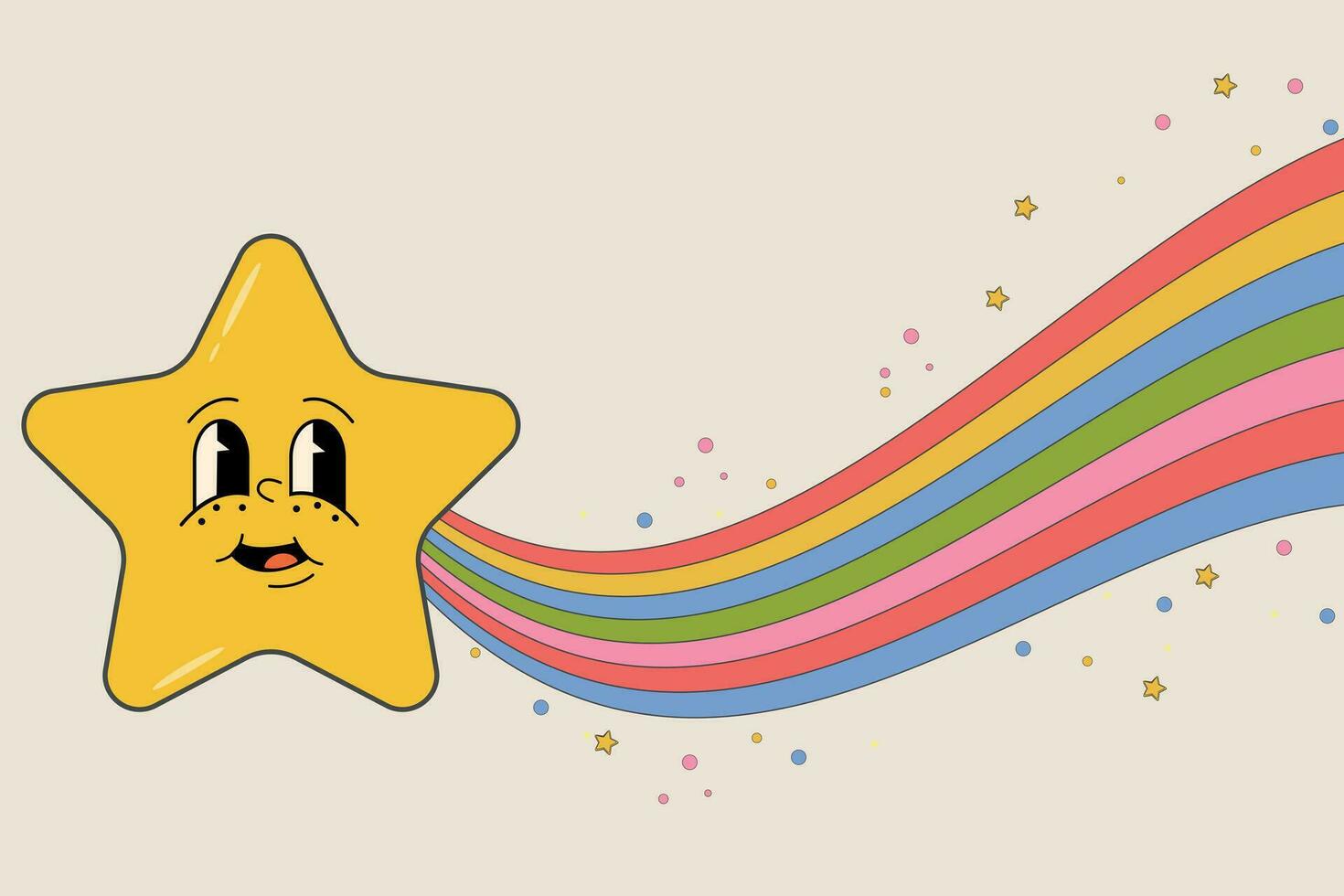 Cute groovy star with a rainbow. Retro groovy card 60s-70s style. Stay positive. Good vibes only. Hippie aesthetic background. vector