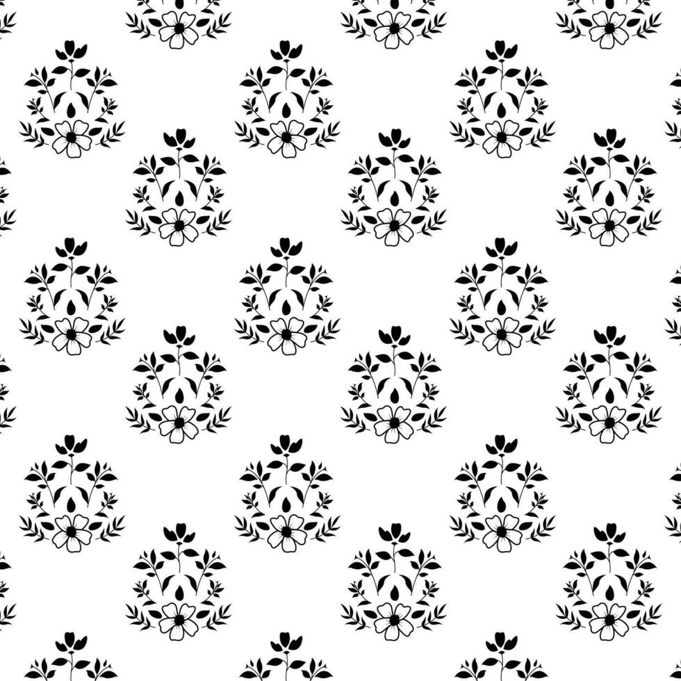 A monochromatic floral repeated seamless pattern on a minimalistic white background vector