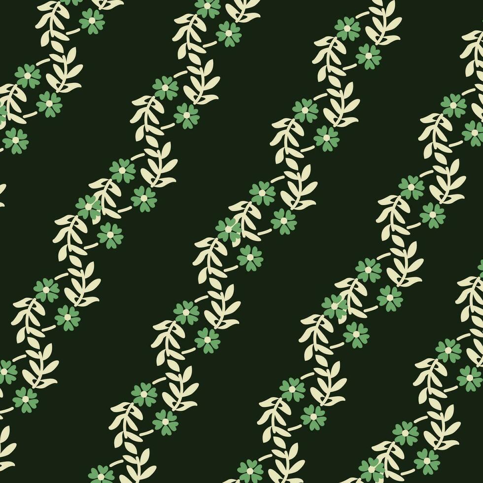 A green and white floral vines pattern on a black background vector
