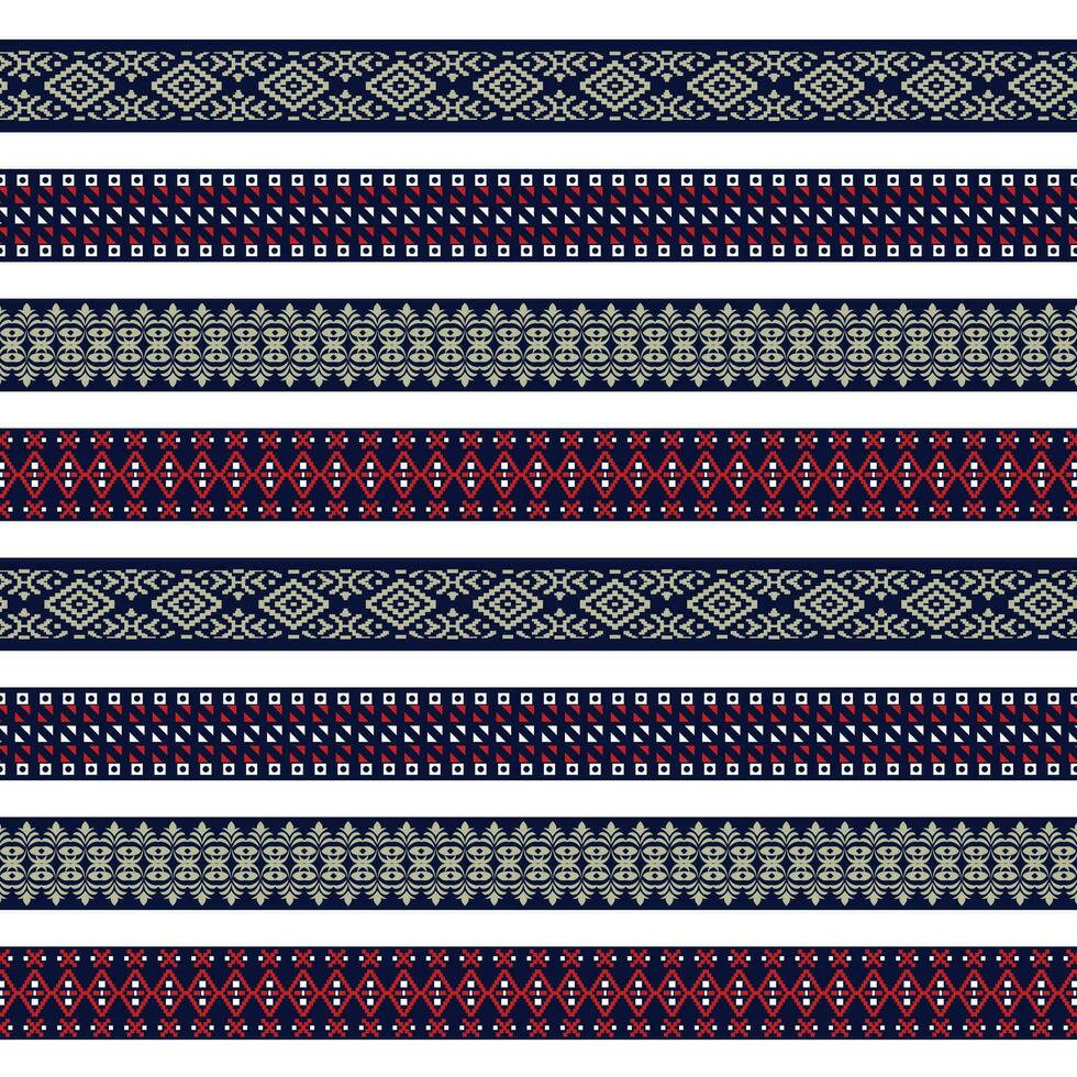 A colorful striped pattern borders in blue, red, and white vector