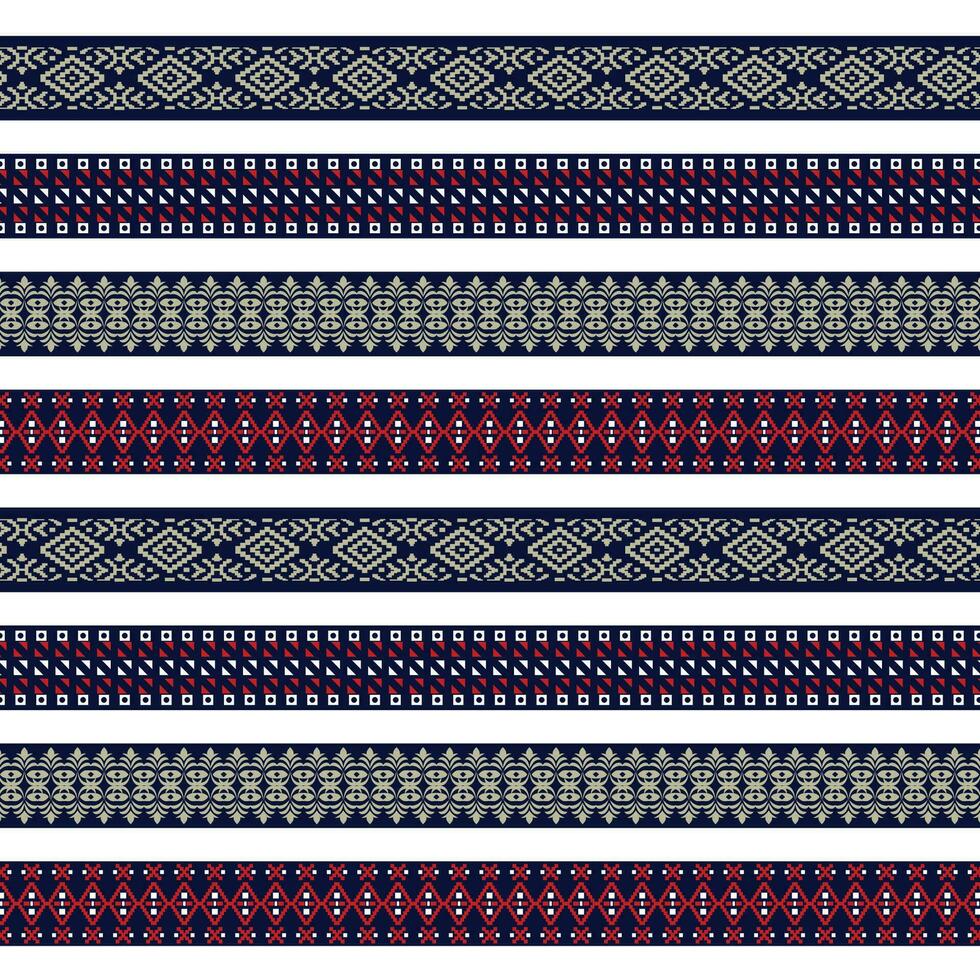 A colorful striped pattern borders in blue, red, and white vector