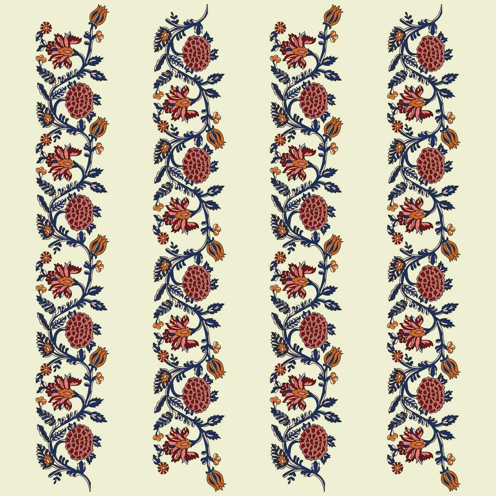 A colorful striped pattern border with floral and leaf motifs vector