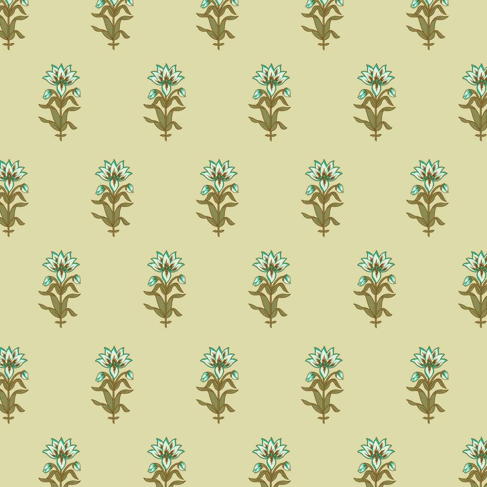 A beautiful floral pattern in shades of blue on a neutral beige background vector