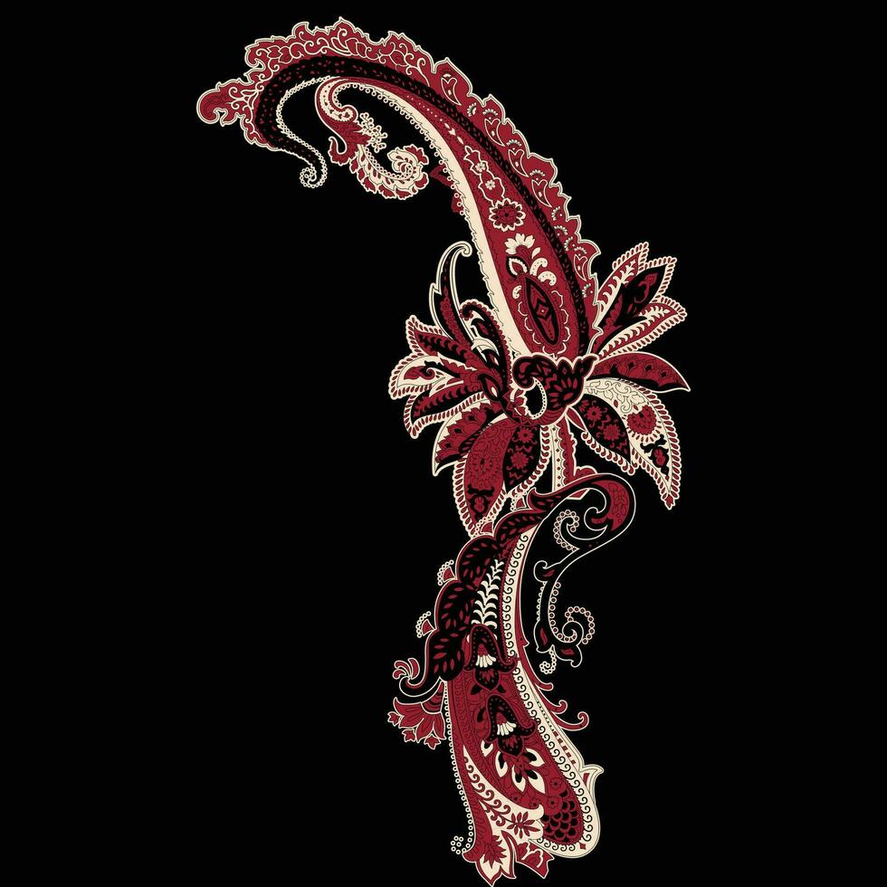 A red and white paisley pattern on a black background vector