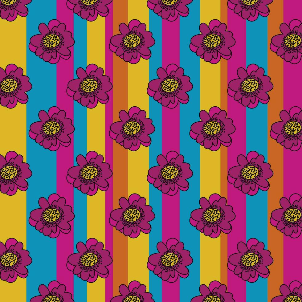 A vibrant floral pattern against a striped backdrop vector