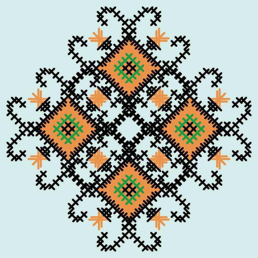 A cross stitch pattern with orange and black squares vector