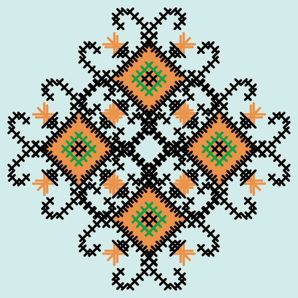 A cross stitch pattern with orange and black squares vector