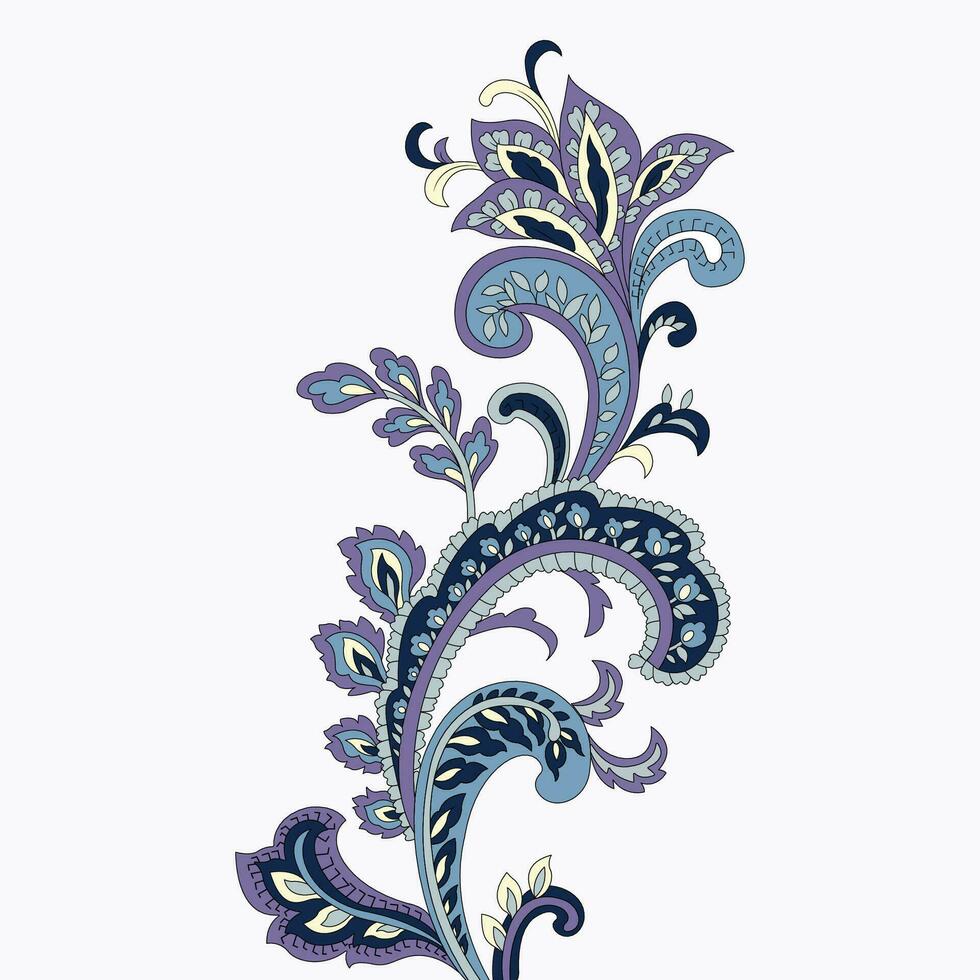 A drawing of a blue and purple flower paisley on a white background vector